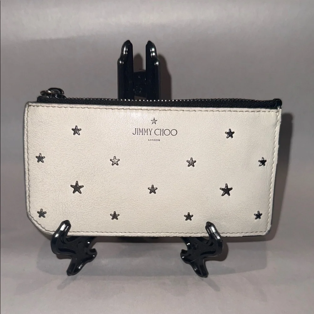 Jimmy Choo Cream Card holder Star-Embellished pouch COA INCLUDED - Picture 1 of 9